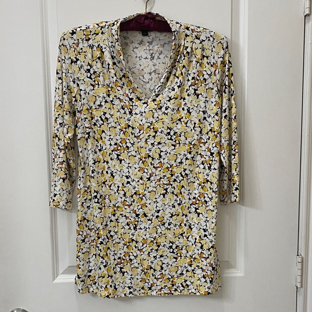 J. Jill Wearever Collection Blouse - White with Black and Yellow Pattern